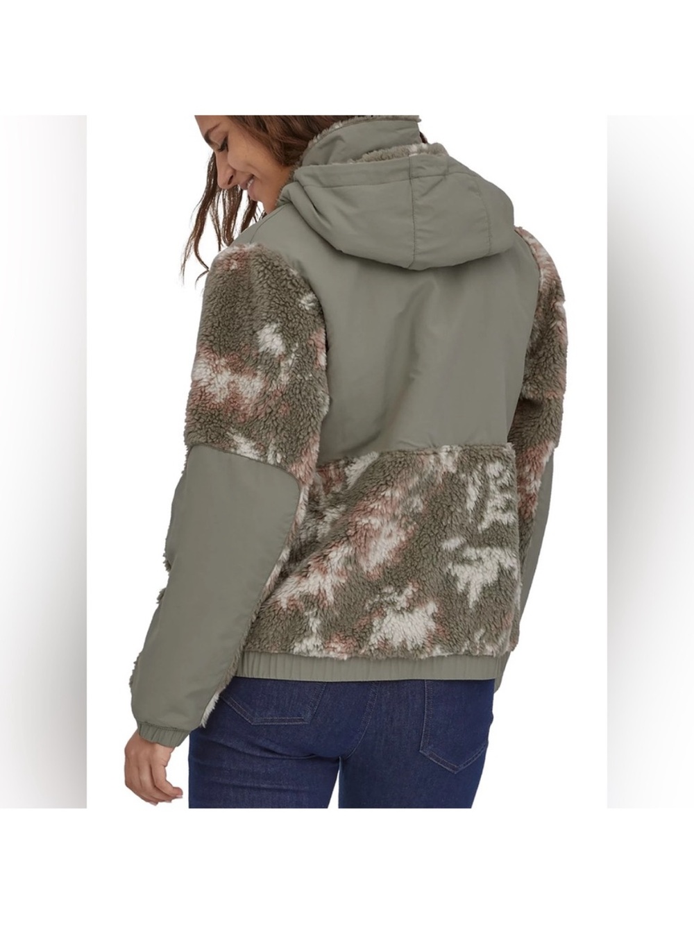 Patagonia Olive & Cream Multi Sherpa Hoodie Jacket - Women's